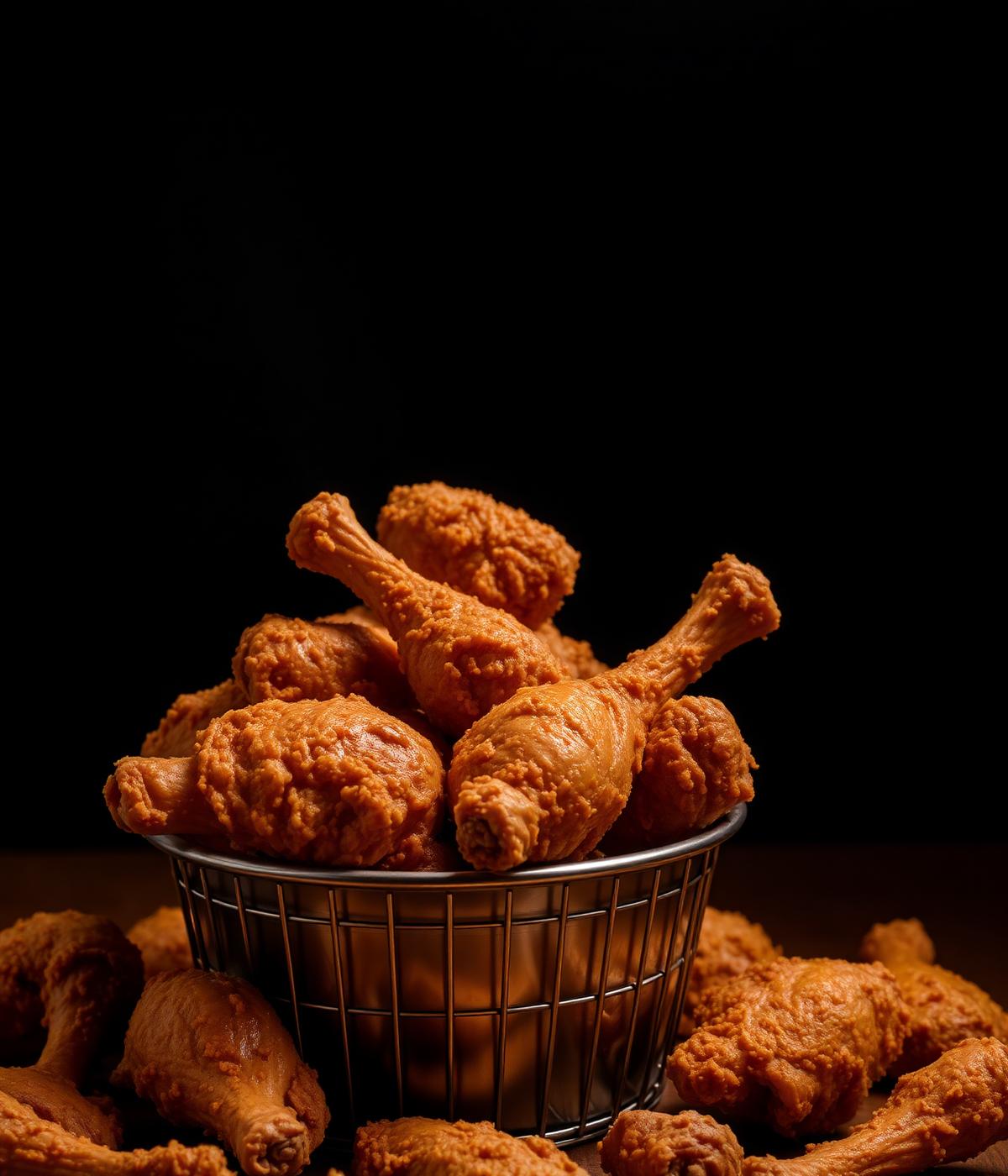 Bucket of crispy fried chicken